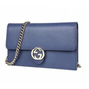 New Guccis bleu leather crossbody purse